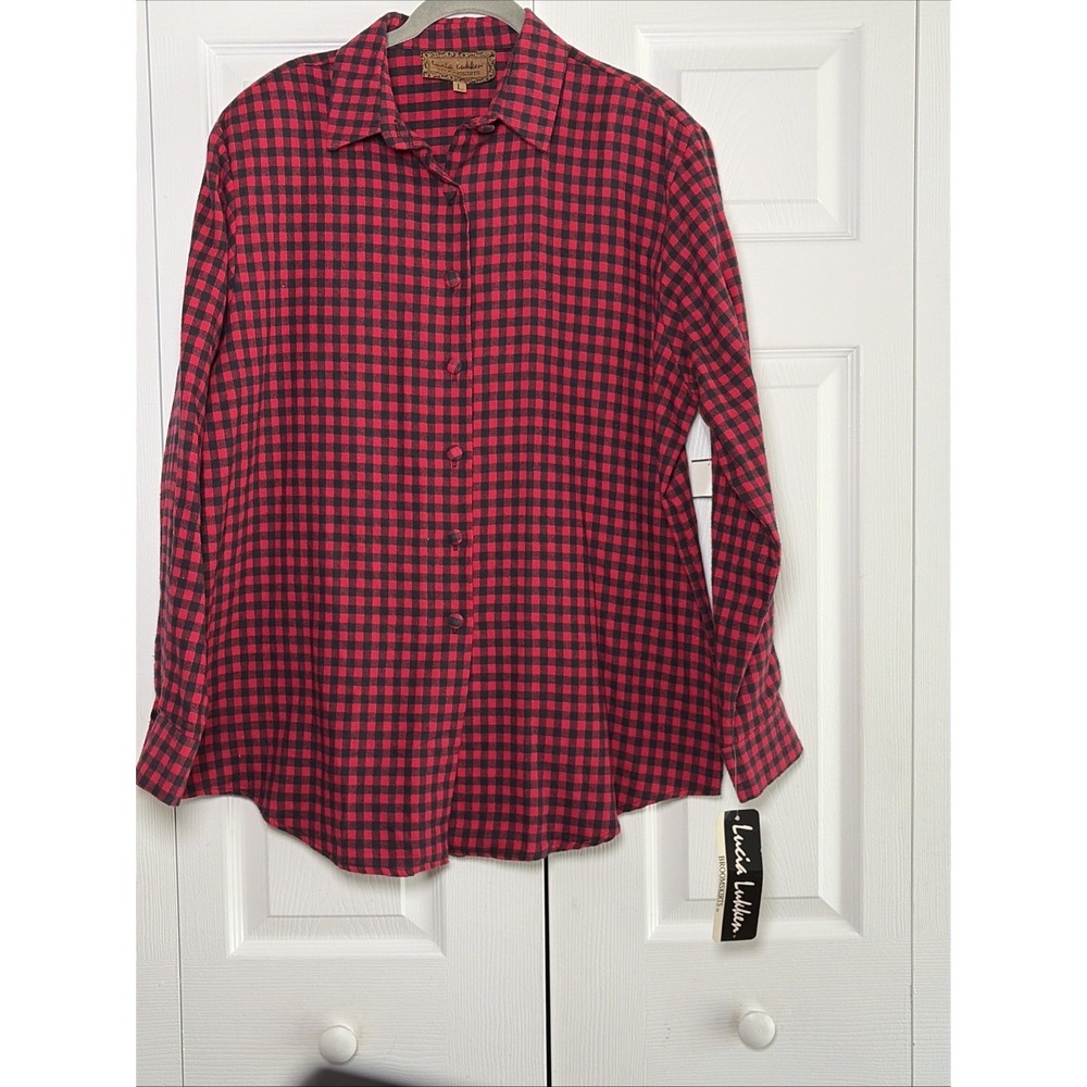 Lucia Lukken Buffalo Check Button Down Womens Size L Red Plaid Gorsuch Shirt New